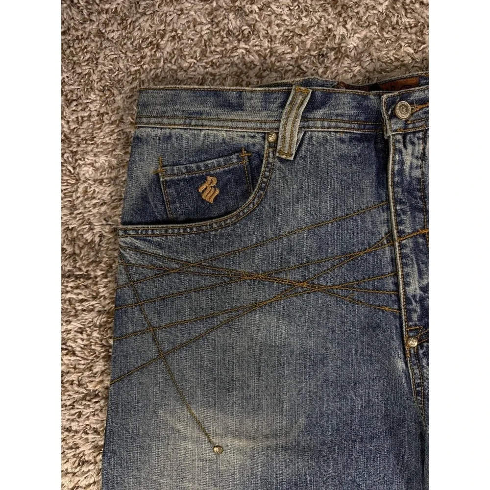 Vintage Rocawear Y2K Baggy Jeans Hip Hop Panel Seam Patched Faded Denim Size 36